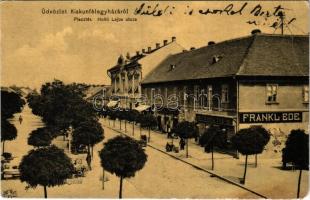 1907 Kiskunfélegyháza, Piactér, Holló Lajos utca, Frankl Ede, Frank Henrik, Feuer Adolf üzlete, Gyógyszertár. Royko B. kiadása (EM)