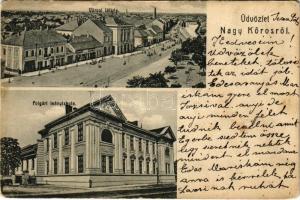 1909 Nagykőrös, látkép, Gál Sándor, Weisz Mihály üzlete, Polgári leányiskola. Deutsch Henrik kiadása (kopott sarkak / worn corners)