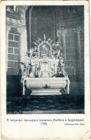 1910 Solymár, búcsújáró templom főoltára a kegyképpel (1759) (kopott sarkak / worn corners)