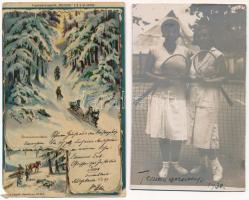 11 db RÉGI sport motívum képeslap és fotó vegyes minőségben: tenisz is / 11 pre-1945 sport motive po...