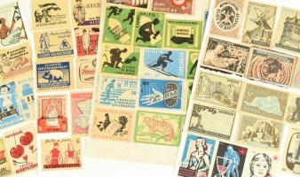 Vegyes gyufacímke tétel, részben lapokra ragasztva