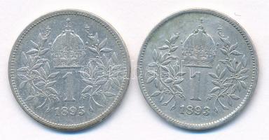 Ausztria 1893-1895. 1K Ag "Ferenc József" (2x) T:2-,3 Austria 1893-1895 1 Corona Ag "...