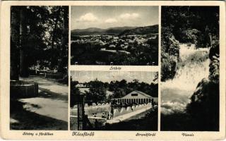 1941 Kácsfürdő (Kács-Tapolca), strandfürdő, sétány a fürdőben, vízesés