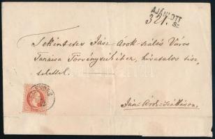 1868 Ajánlott levél 5kr + hátoldali 10kr (a fele letépve / partly torn ) bérmentesítéssel, SZ:ENDRE - ÁROKSZÁLLÁS
