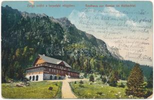 1915 Tátra, Vysoké Tatry; Zerge szálló a Tarpataki völgyben, tél / Gasthaus zur Gemse im Kolbachtal / Rainerova chata / rest house, winter (EK)