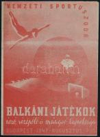 1947 Bp., Nemzeti Sportuszoda, Balkáni Játékok, úszó, vízipóló és műugró bajnokság prospektusa