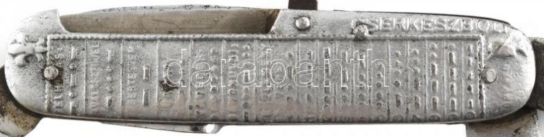 6 funkciós cserkész bicska, Morse jeles és cserkész liliom díszítéssel. Kopott. h: 9 cm