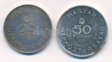 1961. 25Ft Ag + 50Ft Ag "Bartók Béla" T:1-,2 (eredetileg P) patina 
Adamo EM12, EM13