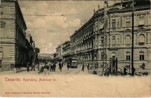 Temesvár, Timisoara; Gyárváros, Andrássy út, villamos. Uhrmann Henrik kiadása / street view, tram (b)