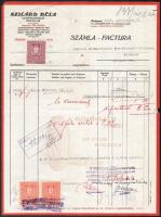 1928 Bp., Szilárd Béla Autófelszerelés fejléces számla illetékbélyegekkel