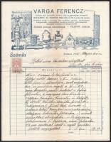 1938 Bp. IX., Varga Ferenc bádogos fejléces számlája illetékbélyeggel