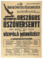1946 Az Egri Barátság Sport Egylet Úszószakosztályának úszóverseny és vízilabda-mérkőzés plakátja, szakadással, 84×60 cm
