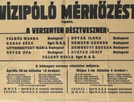 1946 Az Egri Barátság Sport Egylet Úszószakosztályának úszóverseny és vízilabda-mérkőzés plakátja, s...