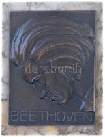 DN Beethoven egyoldalas, öntött bronz plakett, márvány talpon (166x126mm) T:2