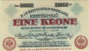 Kenyérmező/hadifogolytábor 1916. 1K mindkét oldalon ferdén nyomva! T:I