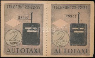 1958 Fővárosi Autótaxi Vállalat jegyfüzete 1 db 5 Ft-os, 5 db 2 Ft-os és 6 db 1 Ft-os bonnal, értékj...
