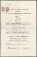 1950 A Budapesti Műszaki Egyetem rektora és a Gépészmérnöki Kar dékánja nevében kiállított gépészmérnöki oklevél