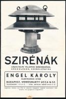 cca 1942 Engel Károly Elektromos Gyár szirénák, légoltalmi villamos berendezések, készülékek, szerelvények prospektusa. Bp., Tolnai-ny., szövegközti illusztrációkkal, egy lapon szakadással, 4 sztl. lev.