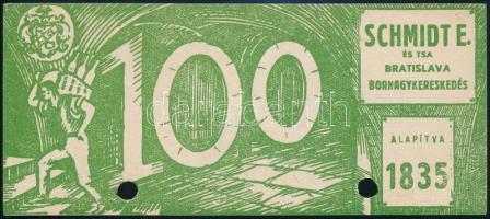 Schmidt Ede Bratislava bornagykereskedés számolócédula, kilyukasztva