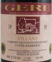 1995 Gere, Villány, Cuvée Barrique 
(Cabernet Sauvignon, Kékfrankos). Bontatlan palack. 0,75l, 13%V...