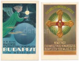 1938 Budapest XXXIV. Nemzetközi Eucharisztikus Kongresszus / 34th International Eucharistic Congress - 2 db régi grafikus képeslap / 2 pre-1945 graphic postcards