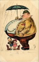 Fat man humour, umbrella. WSSB No. 342. (EK)