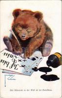 Die Schwerste in der Welt ist der Entschluss / Bear art postcard. Wohlgemuth & Lissner No. 2533. s: Lawson Wood (EK)