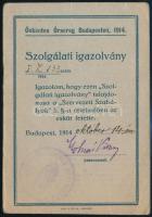 1914 Önkéntes Őrsereg Budapest igazoiványa