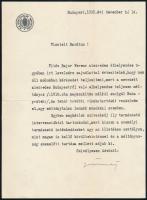 1932 Gömbös Gyula honvédelmi miniszter autográf aláírással ellátott hivatali fejléces levele