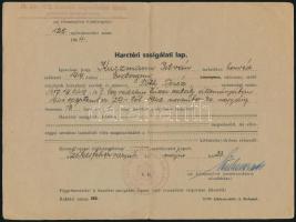 1944 Harctéri szolgálati lap. M. kir. 103. Honvéd Légvédelmi Parancsnokság bélyegzéssel