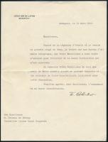 1942 A budapesti japán nagykövet által aláírt francia nyelvű meghívó Bárczy István (1866-1943) főpolgármester részére. Borítékkal.