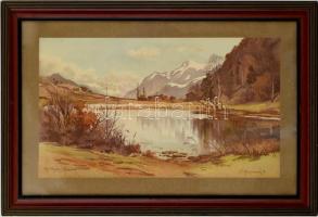 F. Huguenin jelzéssel: Montorge, Savieze. Nagyméretű nyomat üvegezett keretben, 60x35 cm, keret méret: 78x53 cm