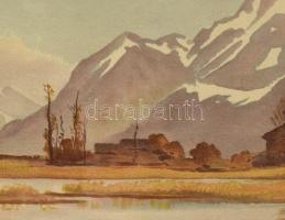 F. Huguenin jelzéssel: Montorge, Savieze. Nagyméretű nyomat üvegezett keretben, 60x35 cm, keret mére...