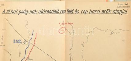 cca 1942 M. kir. törzstiszti tanfolyam különféle anyagai, nyomtatványok, gépelt anyagok, benne egy k...