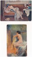 8 db RÉGI művész képeslap: hölgyek / 8 pre-1945 art postcards: ladies