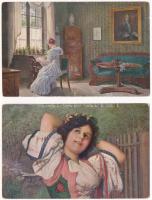 8 db RÉGI művész képeslap: hölgyek / 8 pre-1945 art postcards: ladies