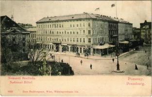 1899 Pozsony, Pressburg, Bratislava; Nemzeti szálloda, étterem és kávéház. Hans Nachbargauer kiadása / hotel, restaurant and café (EK)