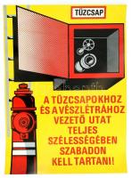 cca 1960-1980 Tűzcsapokhoz és a vészlétrához plakát, szép állapotban, 66×45 cm