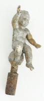 Öntöttvas puttó figura, dísz, sérült zománccal, rozsdafoltokkal, m: 19 cm