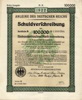 Német Birodalom/Weimari Köztársaság 1922. "Schuldverschreibung" 100.000M-ról (14x) egymásu...