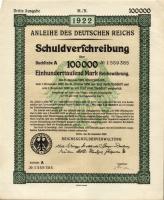 Német Birodalom/Weimari Köztársaság 1922. "Schuldverschreibung" 100.000M-ról (14x) egymásu...