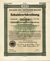 Német Birodalom/Weimari Köztársaság 1922. "Schuldverschreibung" 100.000M-ról (14x) egymásu...