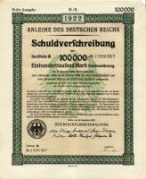 Német Birodalom/Weimari Köztársaság 1922. "Schuldverschreibung" 100.000M-ról (14x) egymásu...