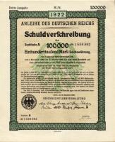 Német Birodalom/Weimari Köztársaság 1922. "Schuldverschreibung" 100.000M-ról (14x) egymásu...