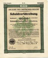 Német Birodalom/Weimari Köztársaság 1922. "Schuldverschreibung" 100.000M-ról (14x) egymásu...