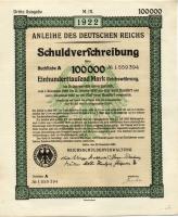 Német Birodalom/Weimari Köztársaság 1922. "Schuldverschreibung" 100.000M-ról (14x) egymásu...