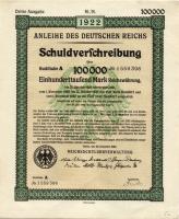 Német Birodalom/Weimari Köztársaság 1922. "Schuldverschreibung" 100.000M-ról (14x) egymásu...