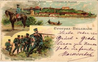 1898 Beograd, Belgrade; Fortresse de Belgrade / fortress, Serbian military, soldiers. Art Nouveau, litho (b)
