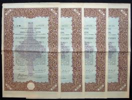 1918. "Járadékkölcsön" államadóssági kötvény 100K-ról (4x) egymásutáni sorszámmal, szelvényekkel