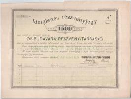 Budapest 1895. Ős-Budavára Részvény-társaság ideiglenes részvényjegye 1500K-ról 24 sorszámmal T:II kis szakadások